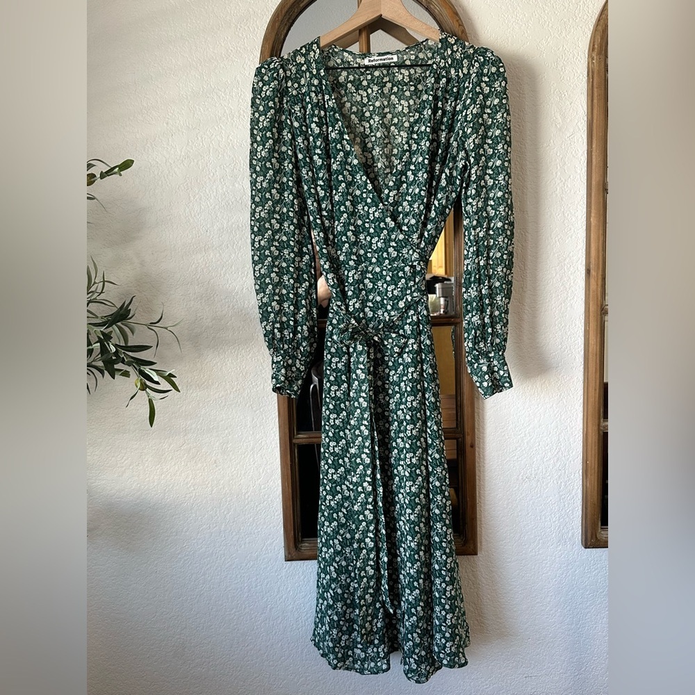 Reformation Susanna Midi Dress Vancouver Green Floral Size Small - see condition - Picture 2 of 13